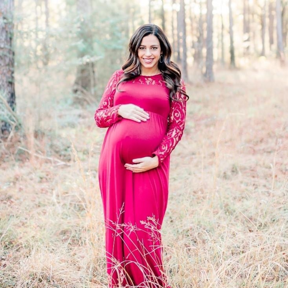 Pink Blush maternity red spandex and lace dress. Only worn once for photos.